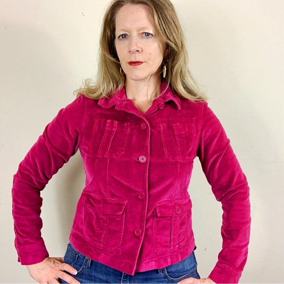 AC-3998 Fuchsia Corduroy Button Front Chest Pockets Jacket Size Medium - Picture 6 of 10